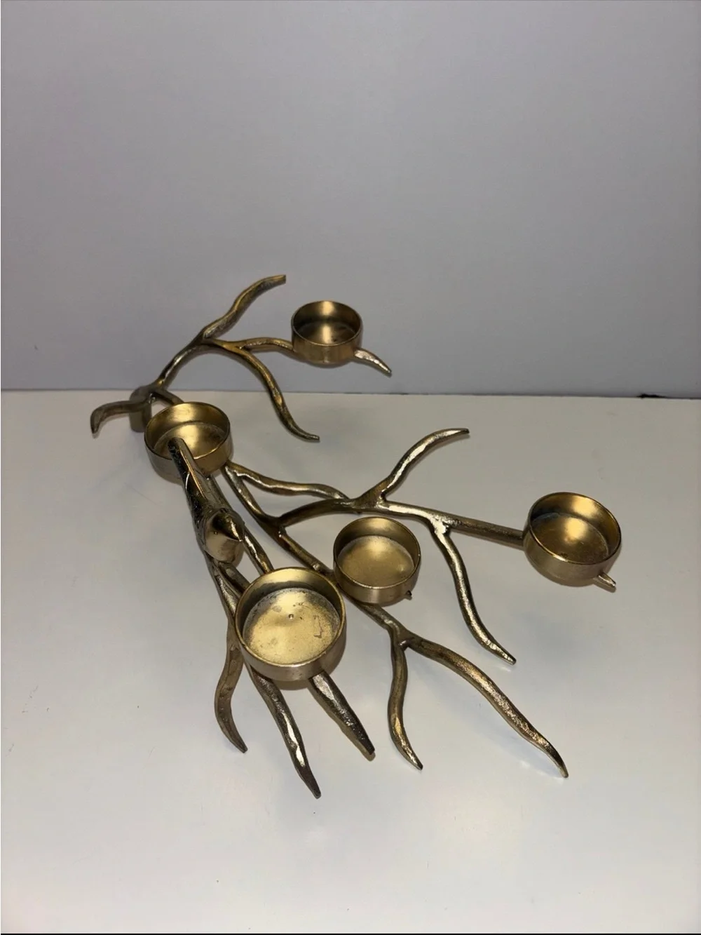 Vintage gold, color, bird and branch five votive candle holder decor